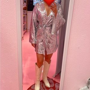 Silver sequin sparkle wrap dress